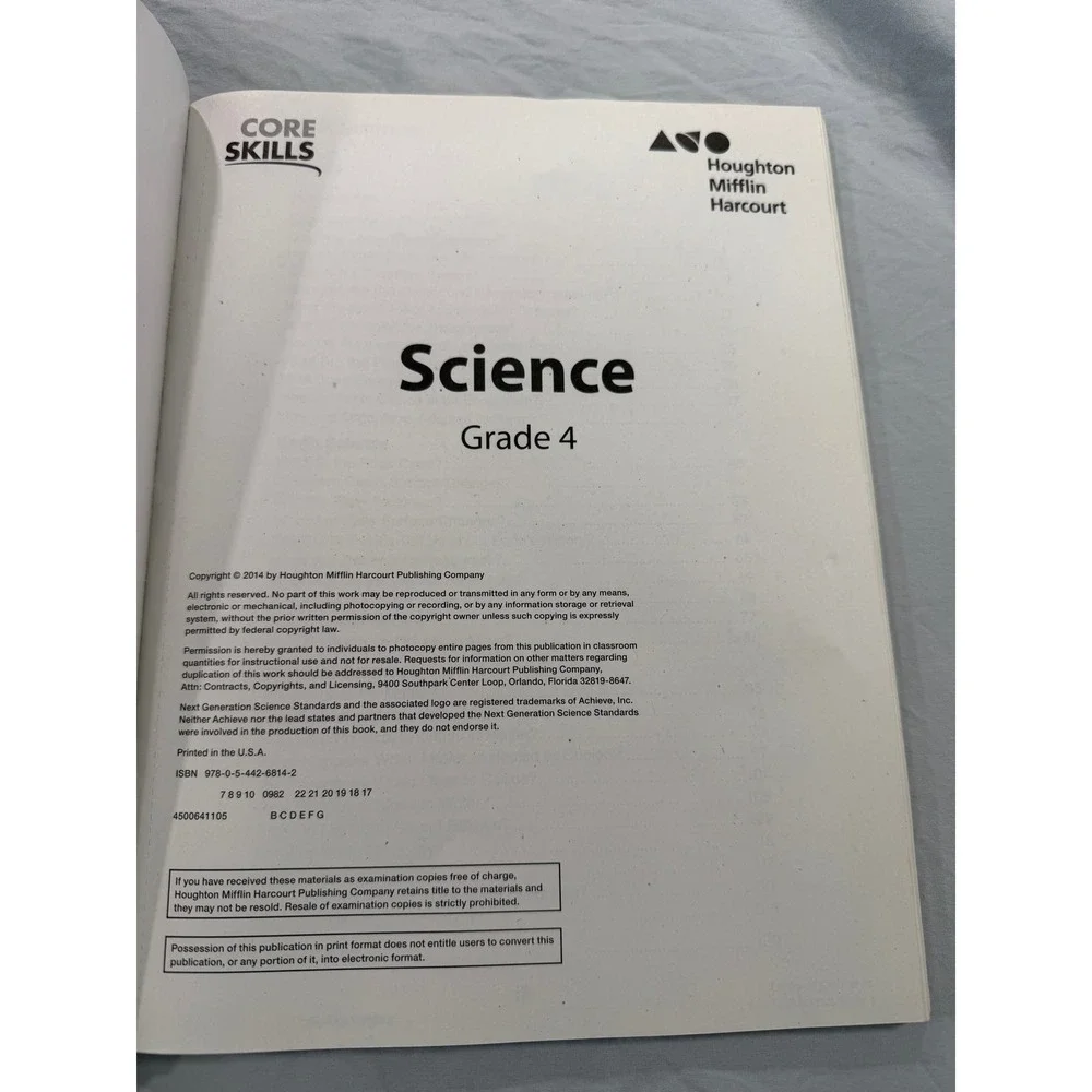 Houghton Mifflin Harcourt Core Skills Science Grade 4 Workbook NGSS